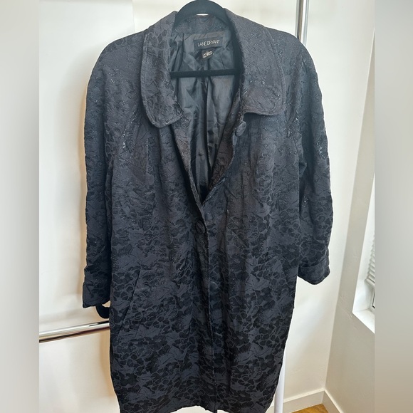 Lane Bryant Black Trench Coat with Lace Detail - Picture 1 of 4